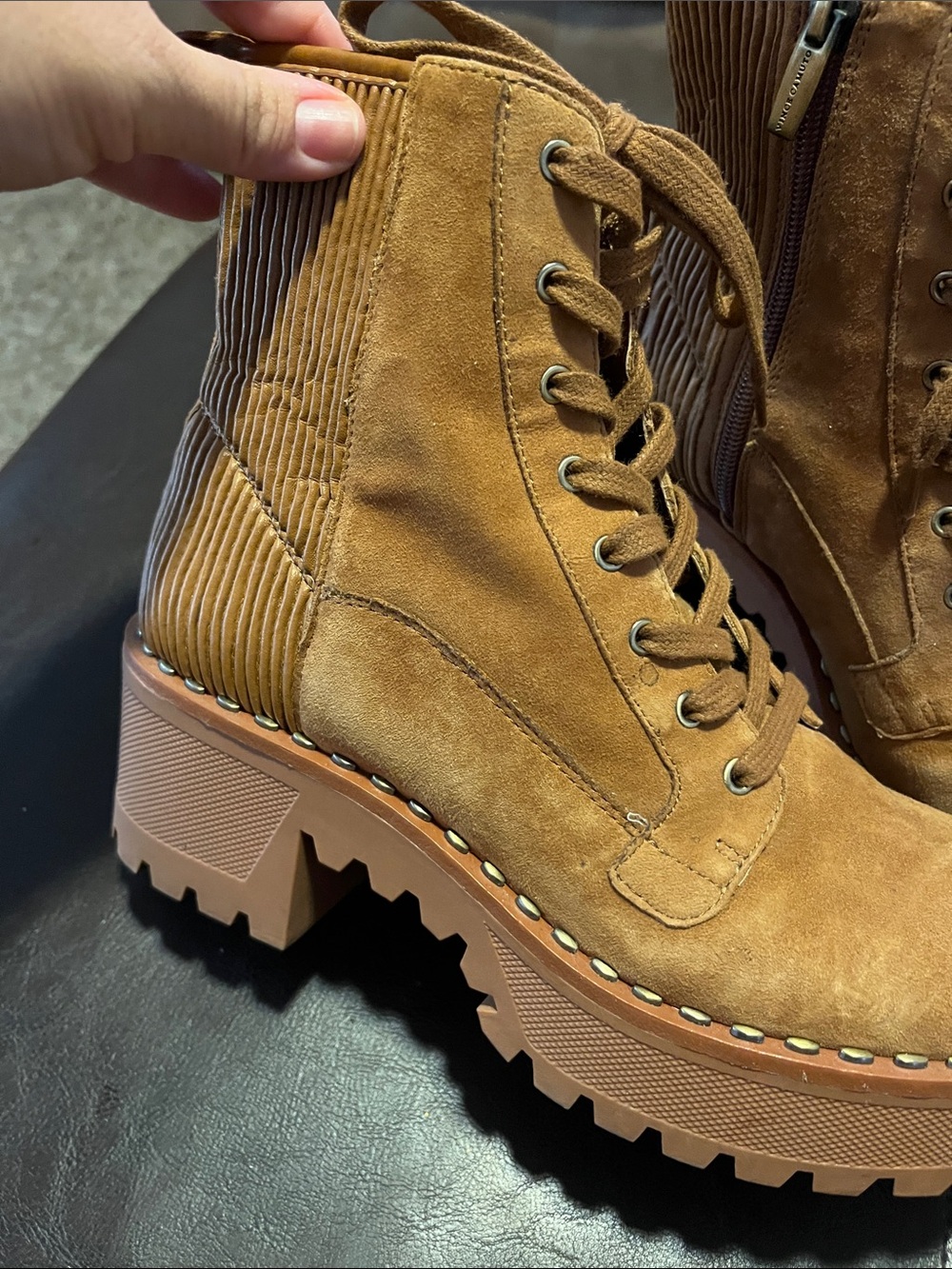 Vince Camuto Tan Suede Combat Moto Boots - Picture 2 of 8